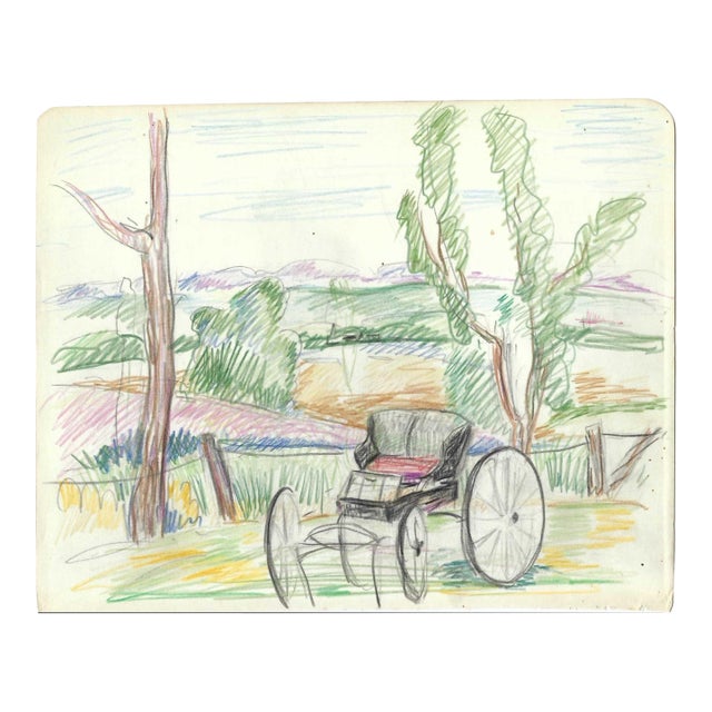 1940s Grace Spongberg Countryside Landscape With Wagon For Sale