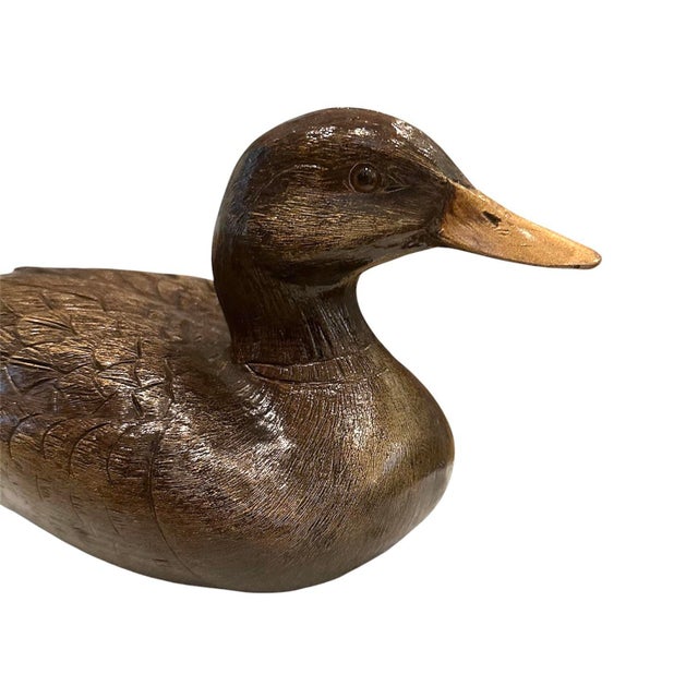 Rustic European Vintage Hand Carved Wood Duck Decoy Figure / Statue / Object With Amber Eyes For Sale - Image 3 of 9