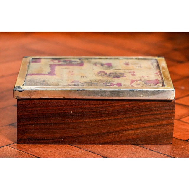 Vintage Wood Trinket Jewelry Box Peruvian Inca Paracas Textile Fragment Peru Sterling Silver Frame For Sale - Image 13 of 15
