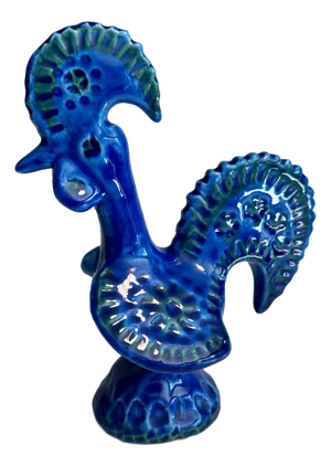 Glazed Ceramic Rimini Blu Rooster Figurine by Aldo Londi for Bitossi Ceramiche, Italy, 1950s
