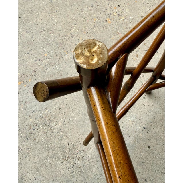 Vintage 1970’s Two-Tier Real Bamboo & Glass Octagonal Side Table - Brass Capped - McGuire Style For Sale In Mobile - Image 6 of 11