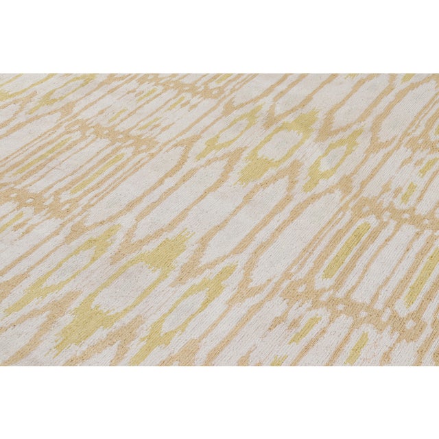Rug & Kilim’s Modern Square Kilim With Beige, Gold, and White Ikats Pattern For Sale In New York - Image 6 of 9
