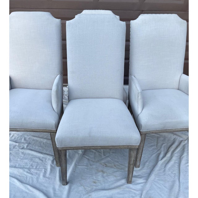 Restoration Hardware Style Set of Linen Nailhead Dining Chairs Chairish