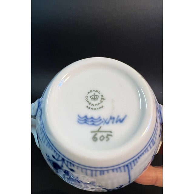 1990s Vintage MCM Royal Copenhagen Blue Fluted Half Lace Porcelain Sugar Pot Creamer Set For Sale - Image 5 of 8