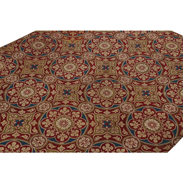 1920s Antique French Needlepoint Rug in Red With Medallions For Sale - Image 5 of 7