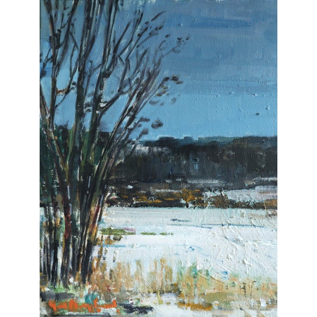 Mid-Century Modern 'Winter Light' Vintage Swedish Expressive Landscape Oil Painting, Framed For Sale - Image 9 of 12