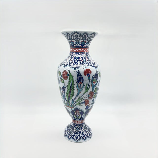 Turkish Handmade Ceramic Grand Palace Vase (50cm) Imperial Rumi Patterns and Mixed Florals Pedestal Urn Form For Sale - Image 3 of 12