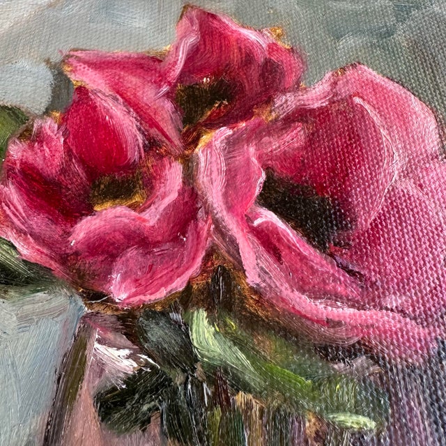 Impressionist Vintage Style Still Life Flower Painting, Oil “Pretty in Pink’ by American Artist Kristin Ashman. For Sale - Image 4 of 11