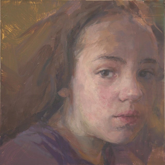 Laura by Elena Burykina | Oil on panel Portrait of a young girl with a neutral expression. For Sale