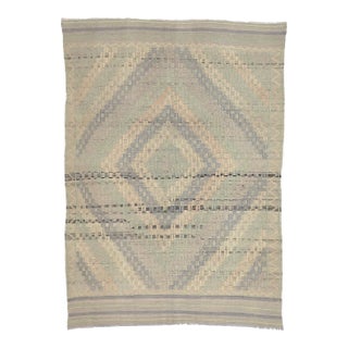 Mid 20th Century Mid 20th Century Washed Out Decorative Embroidered Rug For Sale