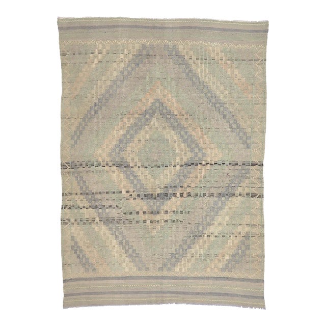 Mid 20th Century Mid 20th Century Washed Out Decorative Embroidered Rug For Sale