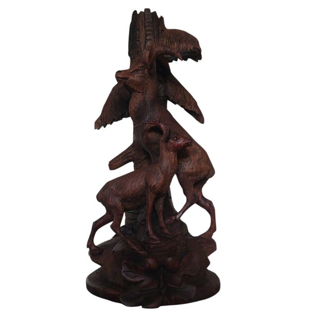 Black Forest Handcarved Deer Sculpture Vase Holder, 1920s-1940s For Sale - Image 3 of 10
