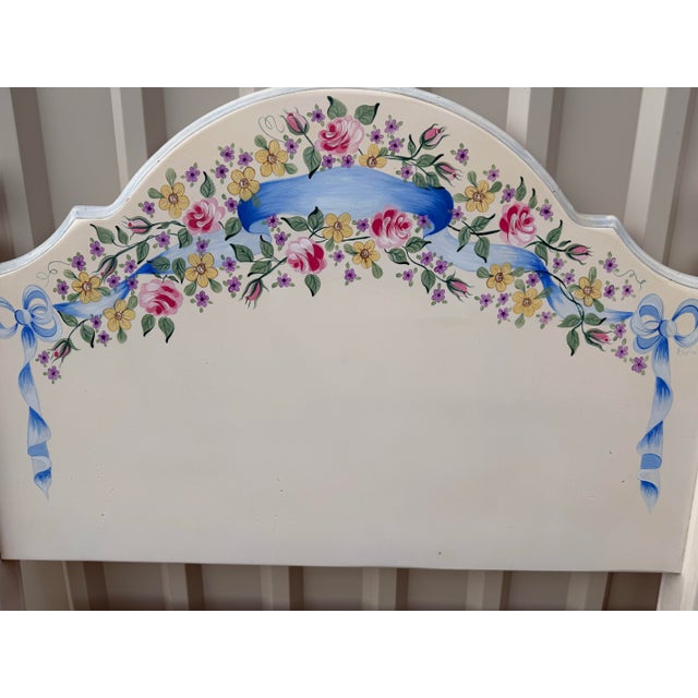 Shabby Chic Vintage 1993 Signed Hand Painted Floral Twin Headboards- A Pair For Sale - Image 3 of 11