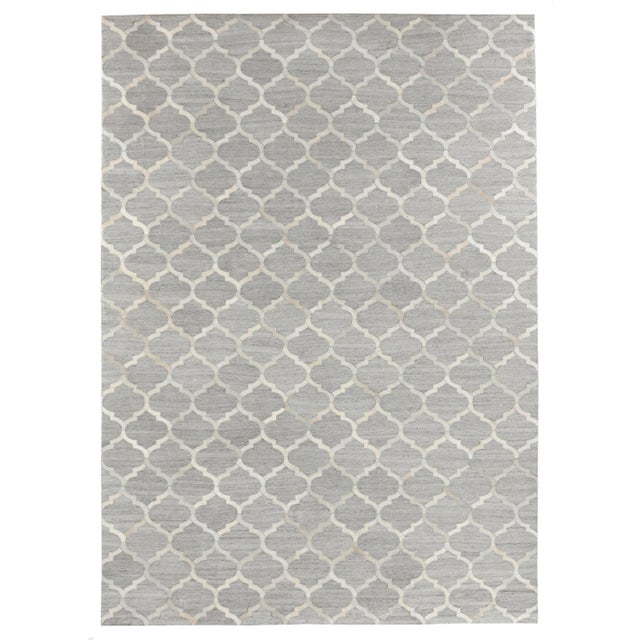 Animal Skin Dover Patchwork Leather Viscose Silver Ivory Rug - 11'6"x14'6" For Sale - Image 7 of 7
