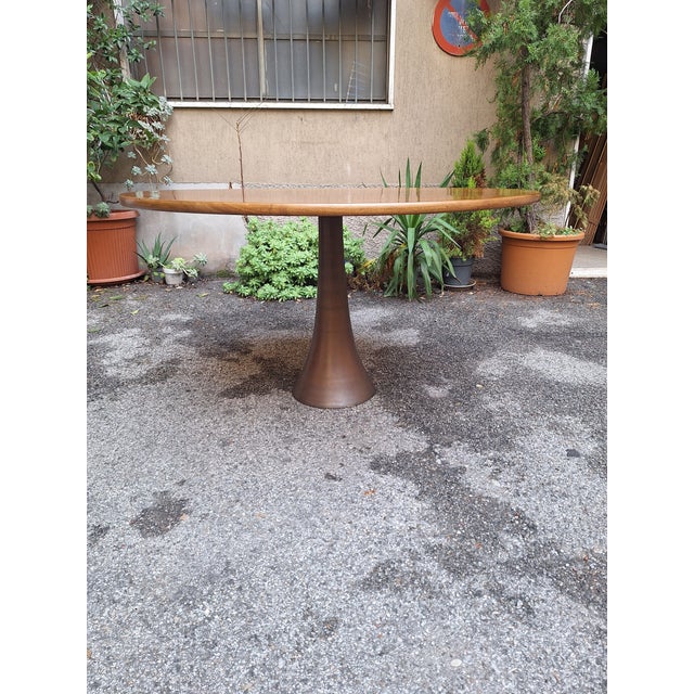 Vintage Model 302 Table with Bronze Leg and Wooden Top by Angelo Mangiarotti for Bernini, 1960s For Sale - Image 10 of 17
