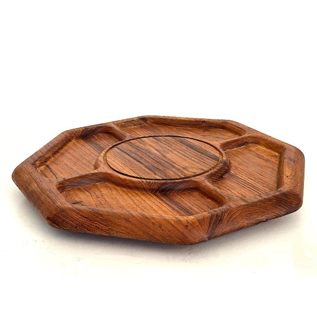 Mid-Century Modern 1970s Teak Wood Partitioned Lazy Susan For Sale - Image 3 of 10