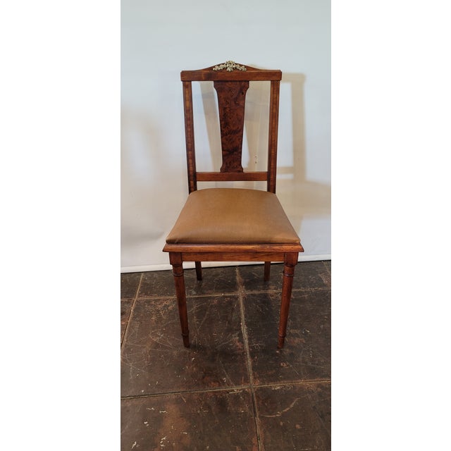 Antique French Empire Napoleonic 4 Dining Chairs Inlaid Wood and Ormolu For Sale - Image 4 of 7