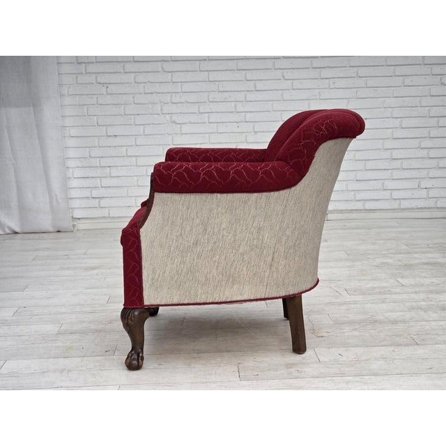 Danish Armchair in Red and Light Grey Wool and Oak, 1950s For Sale - Image 17 of 18