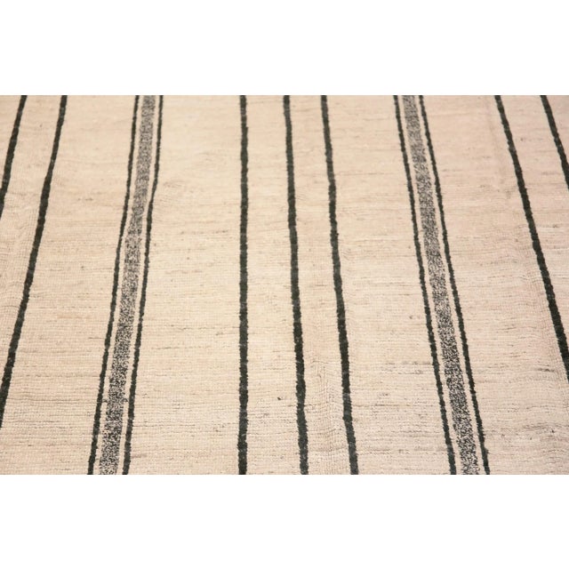 Calming Minimalist Striped Cream Background Geometric Modern Area Rug, Country of origin: Central Asia, Circa date: Modern...