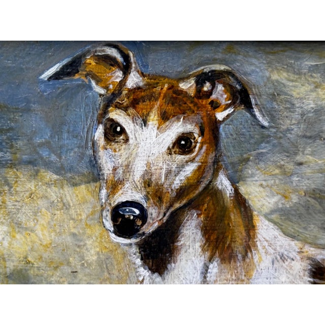 Wood Edwardian British Lurcher Oil Portrait Signed J. Warnes, Circa 1910 For Sale - Image 7 of 12