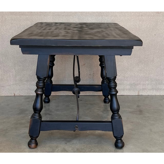 Late 19th Century Late 19th Spanish Walnut Dining or Desk Fratino Table With Iron Stretcher For Sale - Image 5 of 10