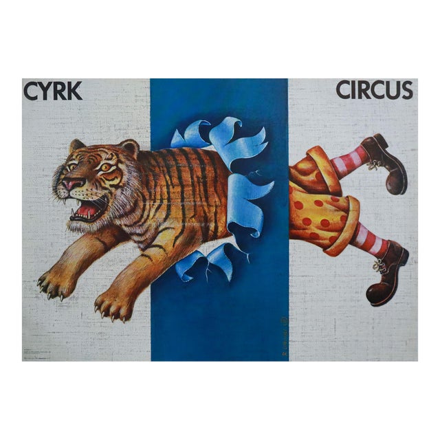 1980 Polish Circus Poster, Cyrk (Half Tiger, Half Clown) - Olbinski For Sale