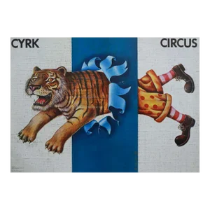 1980 Polish Circus Poster, Cyrk (Half Tiger, Half Clown) - Olbinski