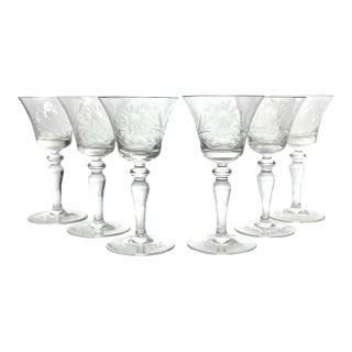 1950s Etched Flower Cordial Liquor Wine Glasses - Set of 6 For Sale