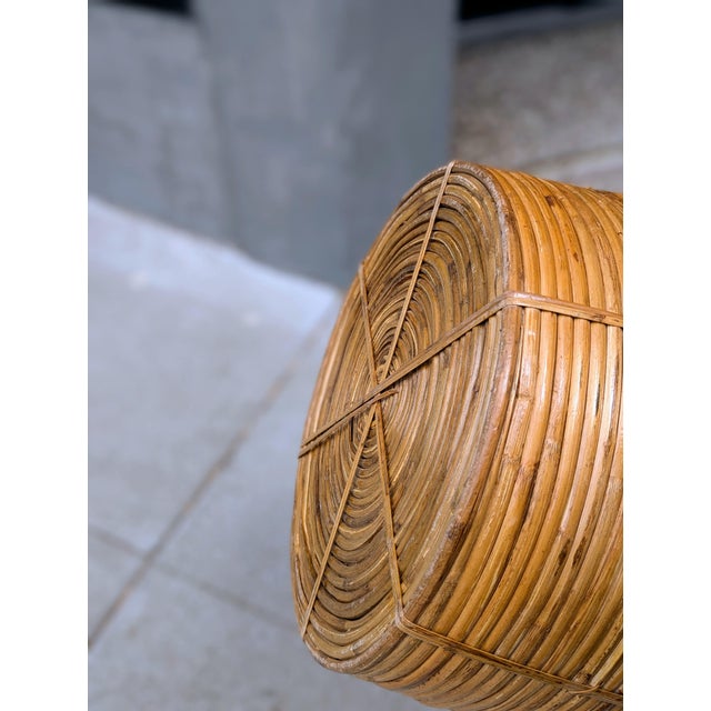 1970s Rattan & Brass Floor Vessel For Sale - Image 5 of 5