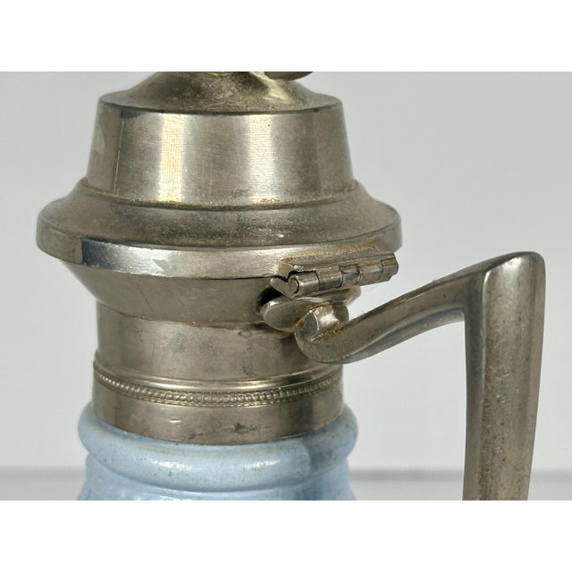 1870 British Relief-Molded Stoneware & Pewter Syrup Pitcher For Sale - Image 9 of 10