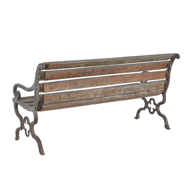 Vintage Anglo-Indian Painted Teakwood and Cast-Iron Garden Bench For Sale - Image 4 of 4