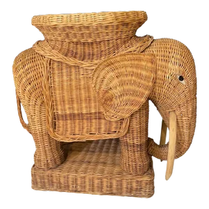 1960s Mid- Century Wicker Elephant Shaped Table With a Tray Top
