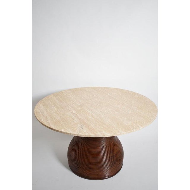 Round Dining Table in Rattan and Travertine, 1970s For Sale - Image 4 of 6