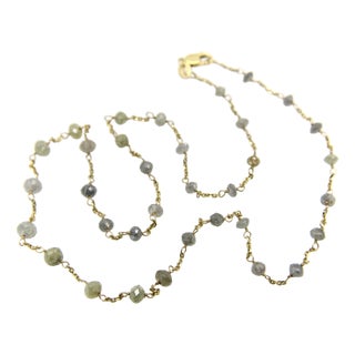 1990s 18k Gold Hand Wired Gray Diamond Faceted Bead Necklace For Sale