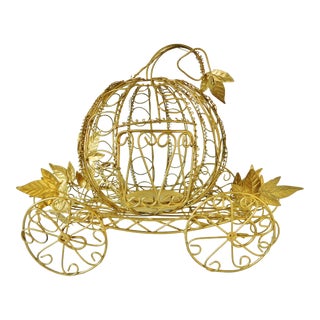 Princess Cinderella Carriage Ornate Gold Metal Classic Pillar Candle Holder Centerpiece For Sale