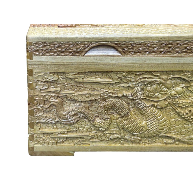 1990s Light Tan Brown Dragon Carving Camphor Wood Trunk Chest For Sale - Image 13 of 13
