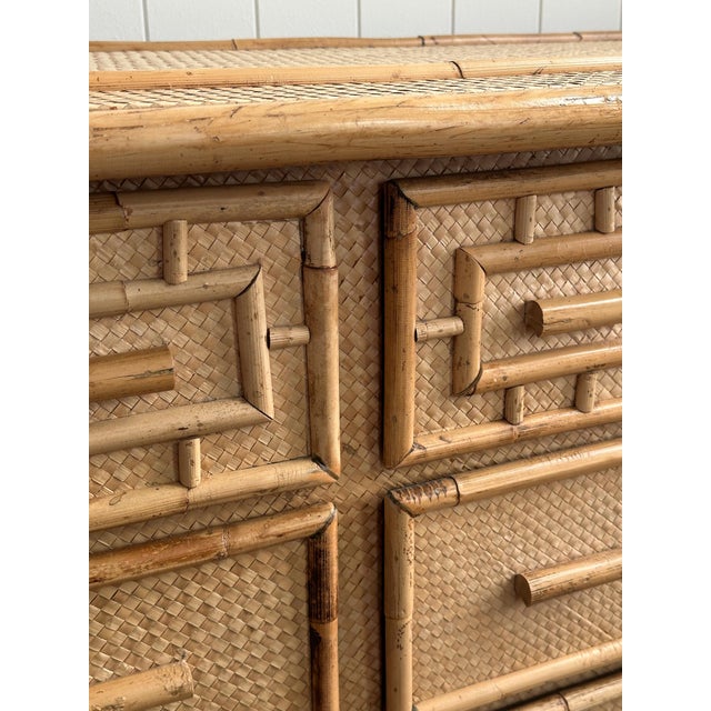 1970s Vintage Bamboo & Rattan Six-Drawer Dresser For Sale - Image 10 of 18