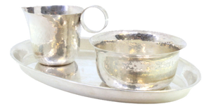 Platter with Cup and Bowl in Hammered Silver, Set of 3