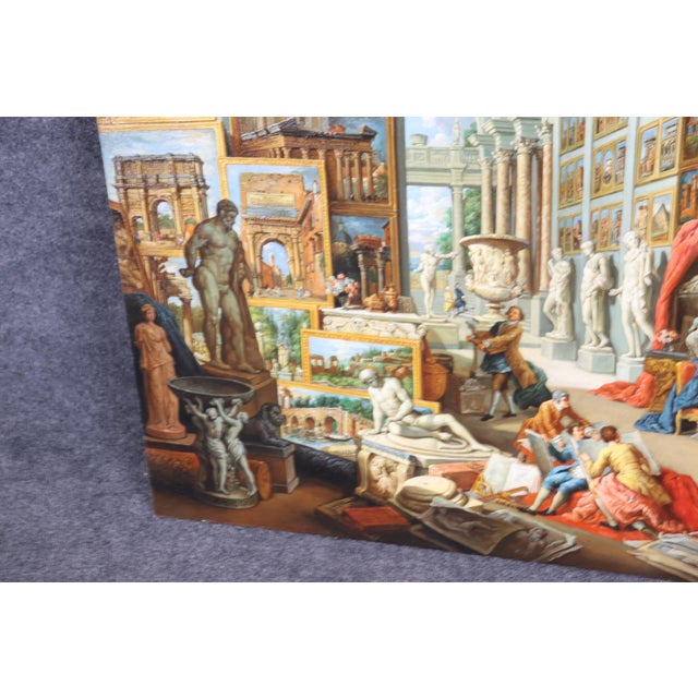 Superb Renaissance Italian Scenic Painting "Gallery With a View of Ancient Rome" For Sale - Image 9 of 10