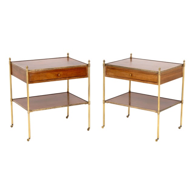 Maison Jansen Attr. Mahogany & Brass End Tables, 2 For Sale