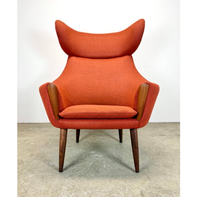 Mid-Century Modern Mid Century Scandinavian Modern Hans Wegner Style Wingback Lounge Chair and Ottoman For Sale - Image 3 of 12