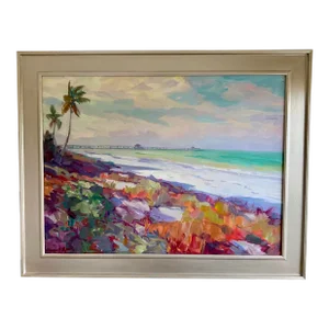 "Almost Spring" Contemporary Fauvist Beachscape Oil Painting by James P. Kerr, Framed