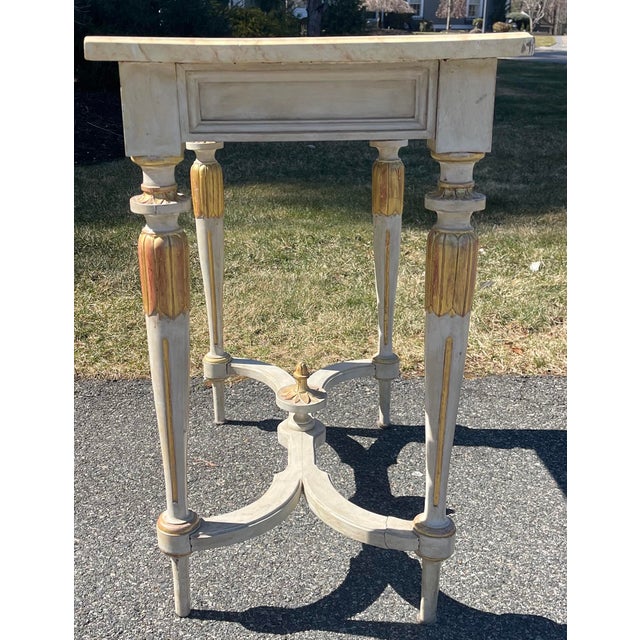 Wood Antique Italian French Neoclassical Painted Wood Gilt Console Table W/ Faux Marble Top For Sale - Image 7 of 9