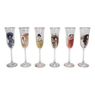 Champagne Flutes in the style of Gustav Klimt, 1990s, Set of 6 For Sale