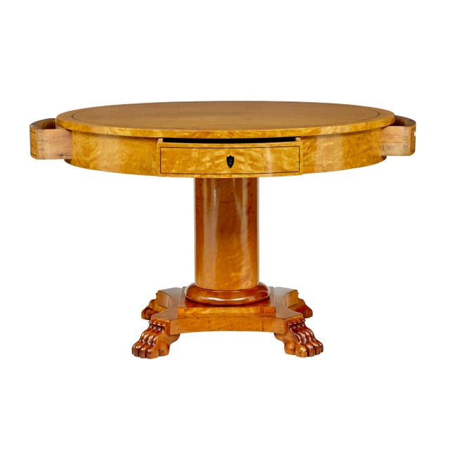 19th century swedish birch circular center table circa 1870. This Empire circular table, often known as a drum table due...