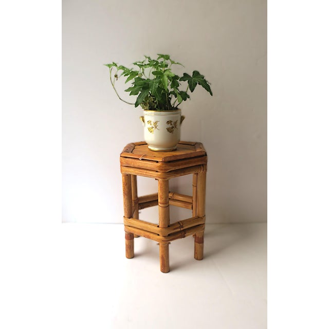 Tan Wicker Bamboo Pedestal Plant or Drink Stand For Sale - Image 8 of 11