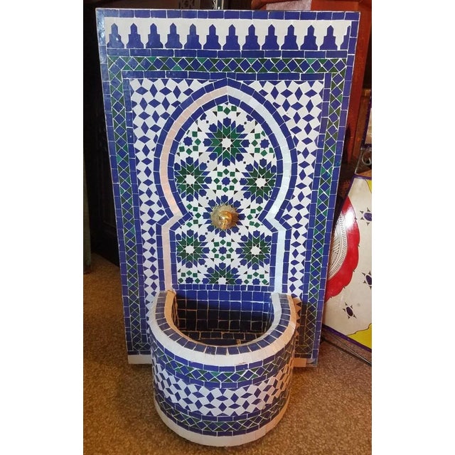 Tazia Blue/White/Green Moroccan Mosaic Tile Fountain For Sale In Orlando - Image 6 of 7