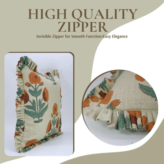 Art Deco Fabdivine Artisan Block Print Throw Frill Pillow Cover 14x14 Inch Thick Linen- Badshah For Sale - Image 3 of 5