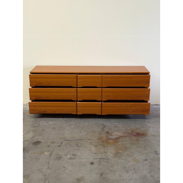 Mid-Century Modern Danish Mid Century Modern Teak 9 Drawer Dresser Long Scandinavian Lowboy 1960s For Sale - Image 3 of 10