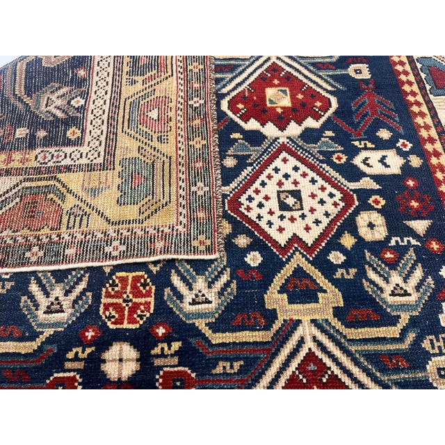 Blue Antique Caucasian Kuba Rug 3'9" X 4’10" For Sale - Image 8 of 8